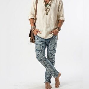 Forever 21 Men’s Light Blue Patchwork Distressed Jeans 32